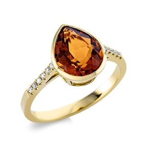 Ring aus 750 Gelbgold Citrin 2,3ct mandarin 12 Brillanten 0,08ct TW-SI B:11,1mm