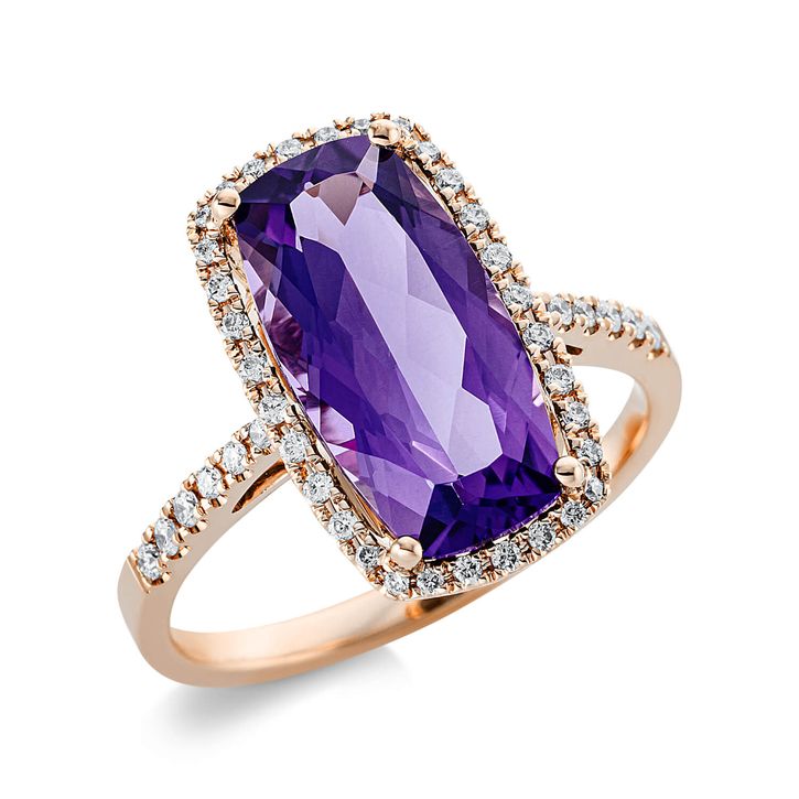 Ring 750 Rotgold Amethyst 3.9ct lila 44 Diamanten