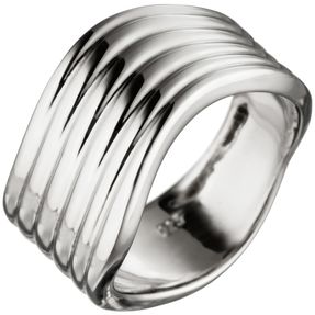 Breiter Ring Damenring gewellt aus echtem 925 Sterling Silber Silberring