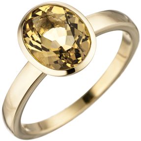 Ring Damenring mit Citrin gelb oval 585 Gold Gelbgold Goldring Citrinring