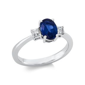 Ring aus 750 Weißgold Saphir 1,39ct blau 2 Diamanten Asscher-Schliff 0,3ct TW-VSI