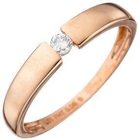 Solitär Ring Spannring mit Diamant 0.08Ct Brillant 585 Gold Rotgold Diamantring