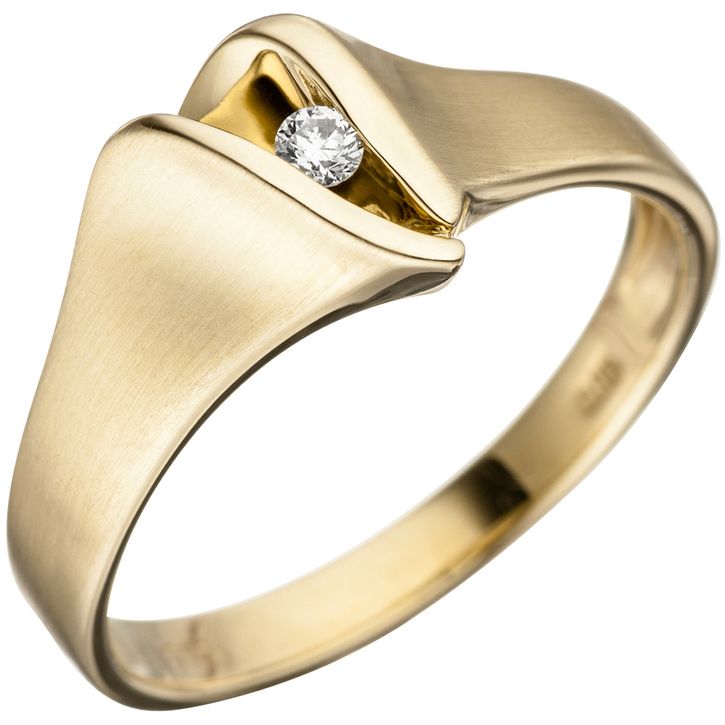 Damenring mit Diamant 585 Gelbgold teilmattiert