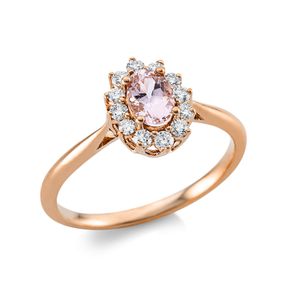 Ring aus 750 Rotgold Morganit 0,4ct rosa 12 Diamanten 0,2ct TW-SI B:9,9mm