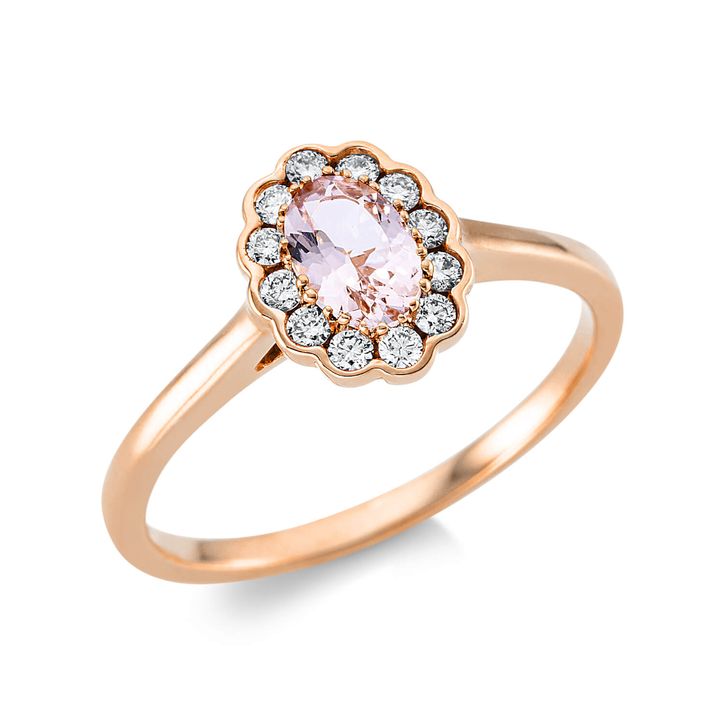 Ring 750 Rotgold Morganit 0.4ct rosa 12 Diamanten B 9.1mm