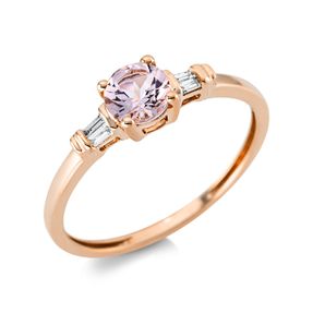 Ring aus 750 Rotgold Morganit 0,41ct rosa 4 Diamanten Baguette-Schliff 0,04ct TW-SI