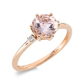 Ring aus 750 Rotgold Morganit 1ct rosa 2 Brillanten 0,04ct TW-SI B:8,1mm 4er-Krappe