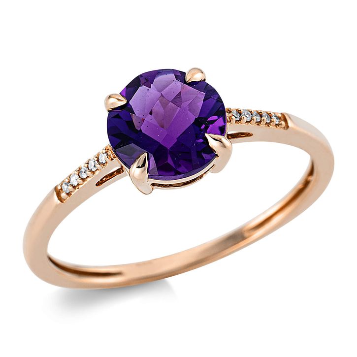 Ring 750 Rotgold Amethyst 1.45ct lila 10 Diamanten