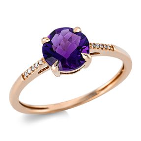 Ring aus 750 Rotgold Amethyst 1,45ct lila 10 Diamanten 0,02ct TW-SI B:7mm