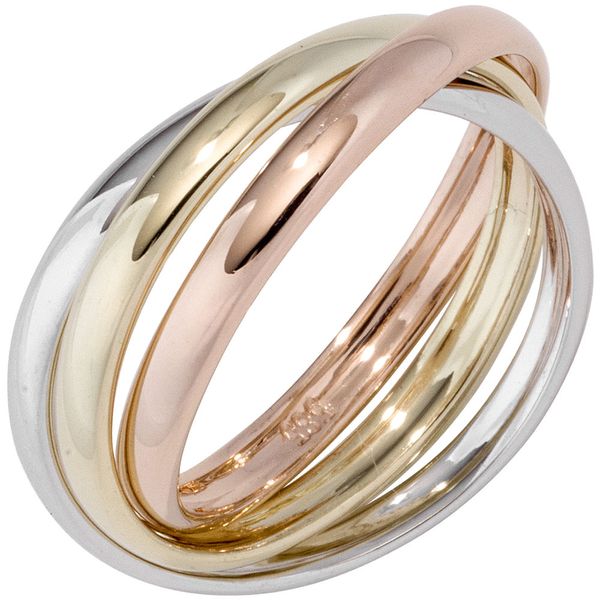 Dreierring aus 585 Gold tricolor