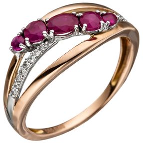 Ring Damenring mit Rubin rot & 16 Diamanten Brillanten 585 Gold Rotgold