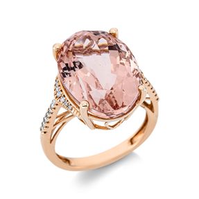 Ring Oval aus 750 Rotgold Morganit 5,25ct rosé 28 Brillanten 0,13ct TW-SI B:17,9mm