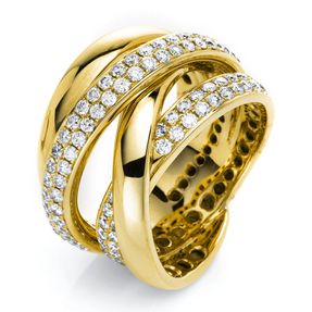 Ring breit aus 750 Gold Gelbgold 86 Brillanten 1,03ct TW-VSI B:14,3mm