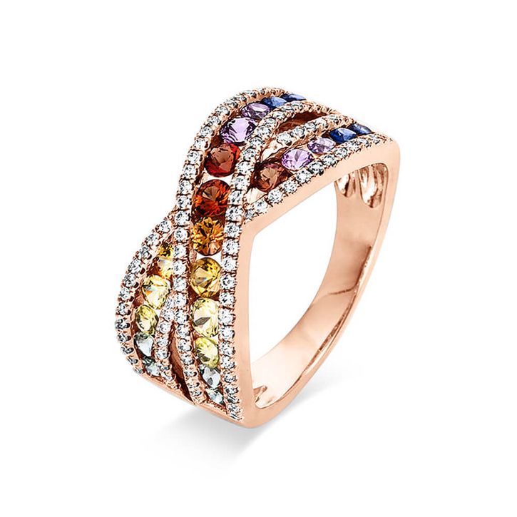 Ring 750 Rotgold 22 Saphire 1.32ct multicolor 0.32ct