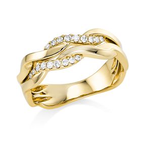 Ring gewellt aus 750 Gold Gelbgold 18 Brillanten 0,15ct TW-SI B:6,1mm