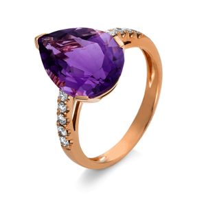 Ring Tropfen aus 750 Rotgold Amethyst 5ct lila 10 Brillanten 0,21ct TW-SI B:14,7mm