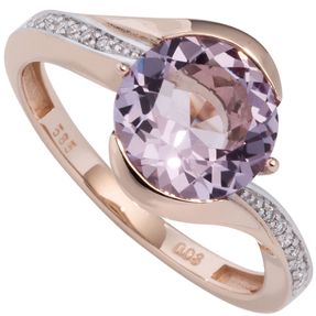 Ring Amethyst lila violett & 16 Diamanten 0.08Ct W/SI Brillanten 585 Rotgold