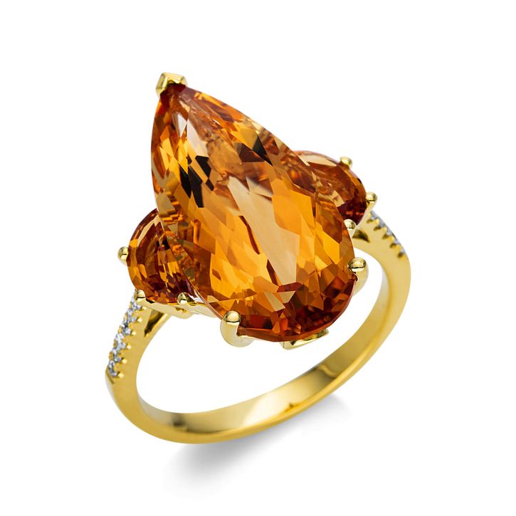 Ring 750 Gelbgold 3 Citrine 8.8ct gold 14 Diamanten