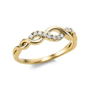 Ring gewellt aus 750 Gold Gelbgold 11 Brillanten 0,12ct TW-SI B:5mm