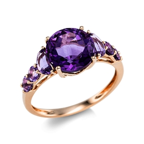 Ring aus 750 Gold Rotgold 7 Amethyste 3,6ct B:9mm 4er-Krappe
