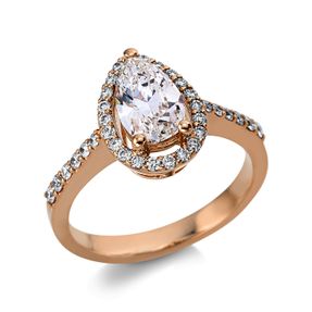 Ring Tropfen aus 750 Gold Rotgold 36 Diamanten 1,35ct I-VSI B:12,3mm 3er-Krappe