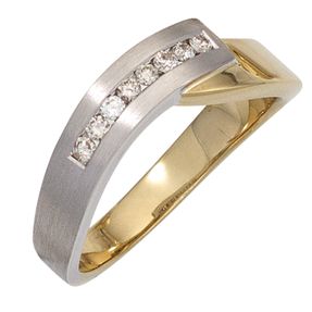 Ring Damenring mit 8 Diamanten Brillanten 585 Gold Gelbgold Weißgold bicolor