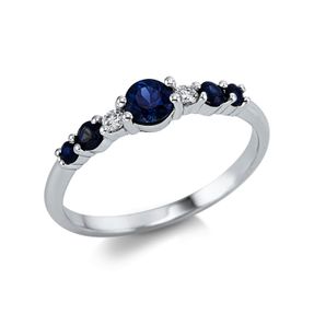 Ring aus 750 Weißgold 5 Saphire 0,35ct blau 2 Brillanten 0,05ct TW-SI H:3,8mm