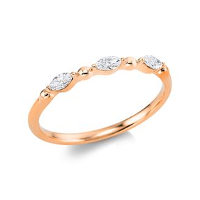 Ring aus 750 Gold Rotgold 3 Diamanten Navette-Schliff 0,18ct F-SI H:1,9mm