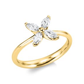 Ring aus 750 Gold Gelbgold 4 Diamanten Navette-Schliff 0,55ct F-SI B:8,8mm