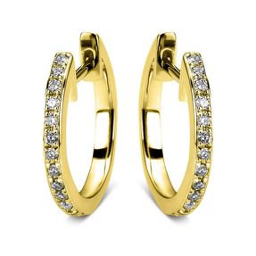 Creolen klein schmal aus 750 Gelbgold 26 Brillanten 0,2ct TW-SI 15,8x1,5mm