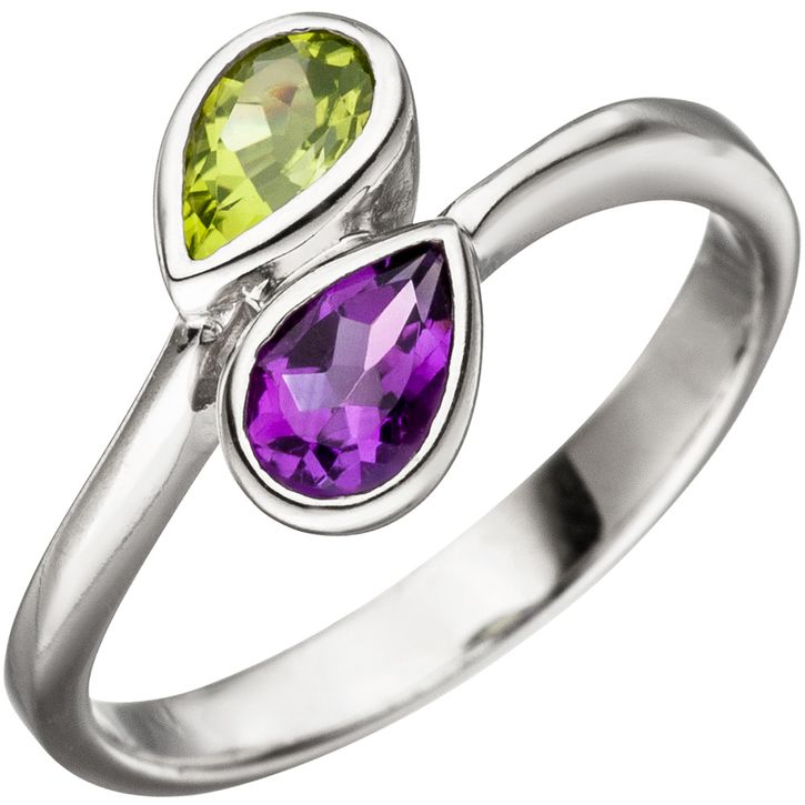 Damenring mit Amethyst und Peridot 925 Silber