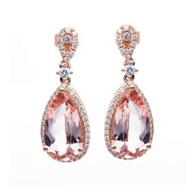 Ohrschmuck Ohrhänger Tropfen 750 Rotgold 2 Morganite 7,78ct rosé mit Brillanten