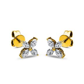 Ohrstecker Blumen 750 Gelbgold 8 Diamanten Navette-Schliff 0,45ct TW-SI 8,6x8,6mm