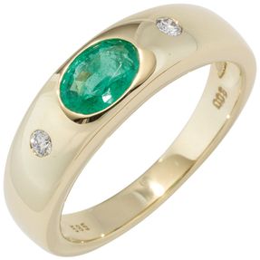 Ring Damenring mit Smaragd grün & Diamanten Brillanten 585 Gold Gelbgold
