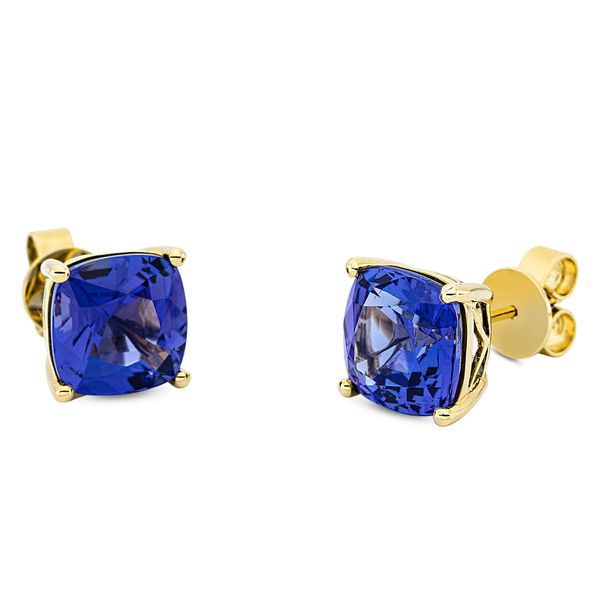 Ohrstecker 750 Gelbgold 2 Tansanite 6.58ct blau B 9.1mm