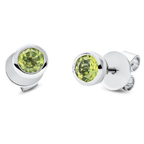 Ohrstecker Solitaire aus 750 Weißgold 2 Peridote 0,57ct grün Ø5,2mm Zarge