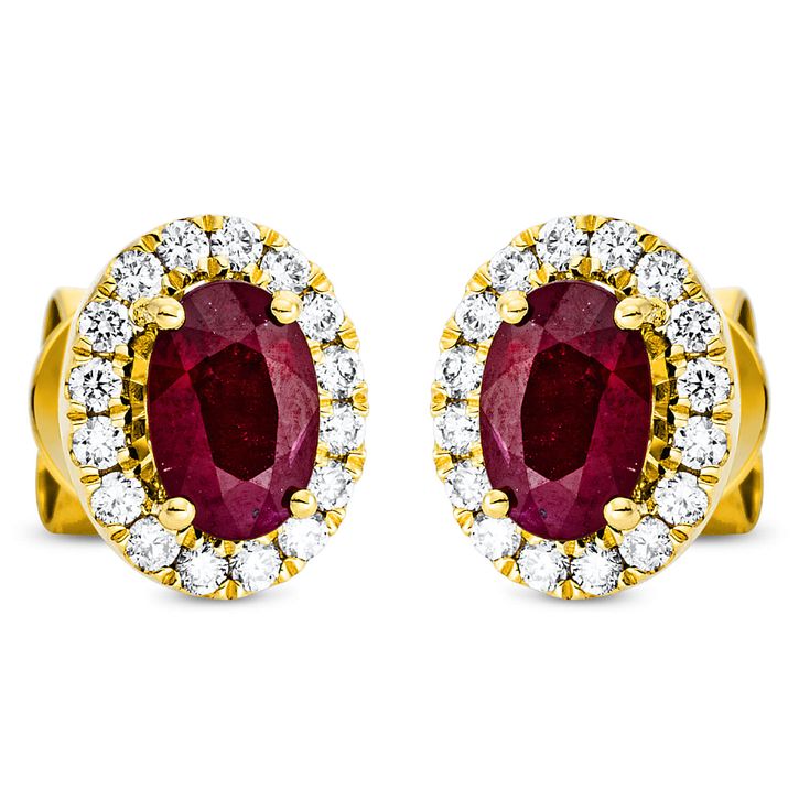 Ohrstecker 750 Gelbgold 2 Rubine 1.02ct rot 0.26ct B 7.2mm