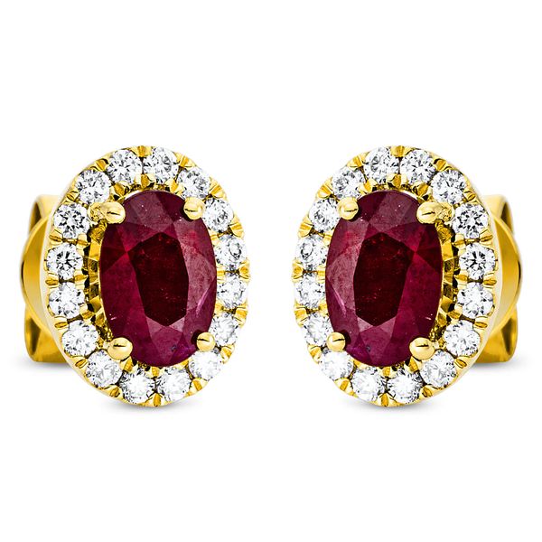Ohrstecker 750 Gelbgold 2 Rubine 1.02ct rot 0.26ct B 7.2mm