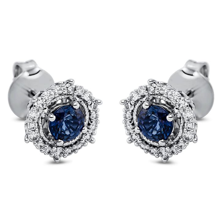 Ohrstecker 750 Weißgold 2 Saphire 0.67ct blau B 9.3mm