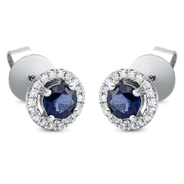 Ohrstecker 750 Weißgold 2 Saphire 0.64ct blau 7.2mm