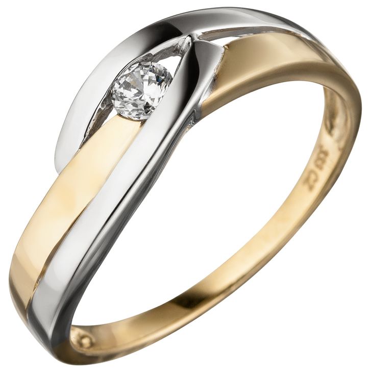 Damenring mit Zirkonia weiß 333 Gelbgold bicolor