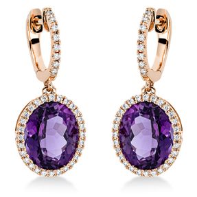 Ohrschmuck Ohrhänger Oval aus 750 Rotgold 2 Amethyste 7,1ct lila mit Brillanten