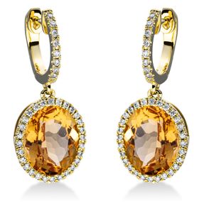 Ohrschmuck Ohrhänger Oval aus 750 Gelbgold 2 Citrine 6,2ct gelb mit Brillanten