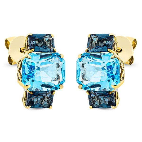 Ohrstecker 750 Gelbgold 6 Topase 11.3ct London blu B 9.9mm