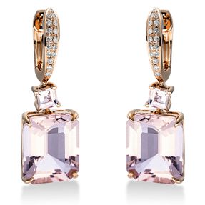 Ohrschmuck Ohrhänger 750 Rotgold 4 Morganite 8,4ct pink 32 Brillanten 0,12ct TW-SI