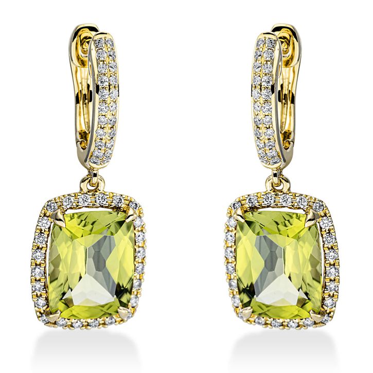 Ohrschmuck 750 Gelbgold 2 Peridote 4.5ct grün B 9.4mm