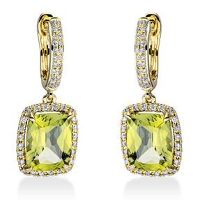 Ohrschmuck Ohrhänger 750 Gelbgold 2 Peridote 4,5ct grün mit Brillanten 24x9,4mm