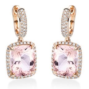 Ohrschmuck Ohrhänger 750 Rotgold 2 Morganite 7,7ct pink mit Brillanten 26x11,4mm