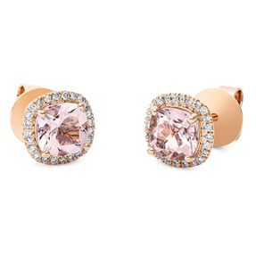 Ohrstecker 750 Rotgold 2 Morganite 1,6ct pink 48 Brillanten 0,17ct TW-SI 8,5x8,5mm