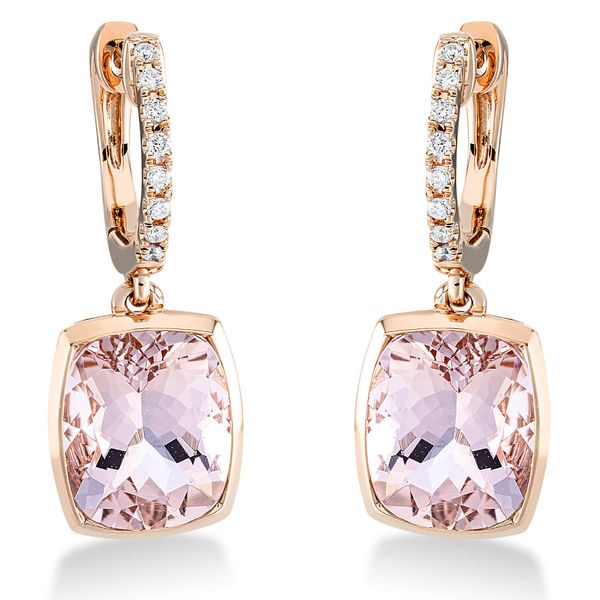 Ohrschmuck 750 Rotgold 2 Morganite 6ct pink 0.1ct B 9.1mm